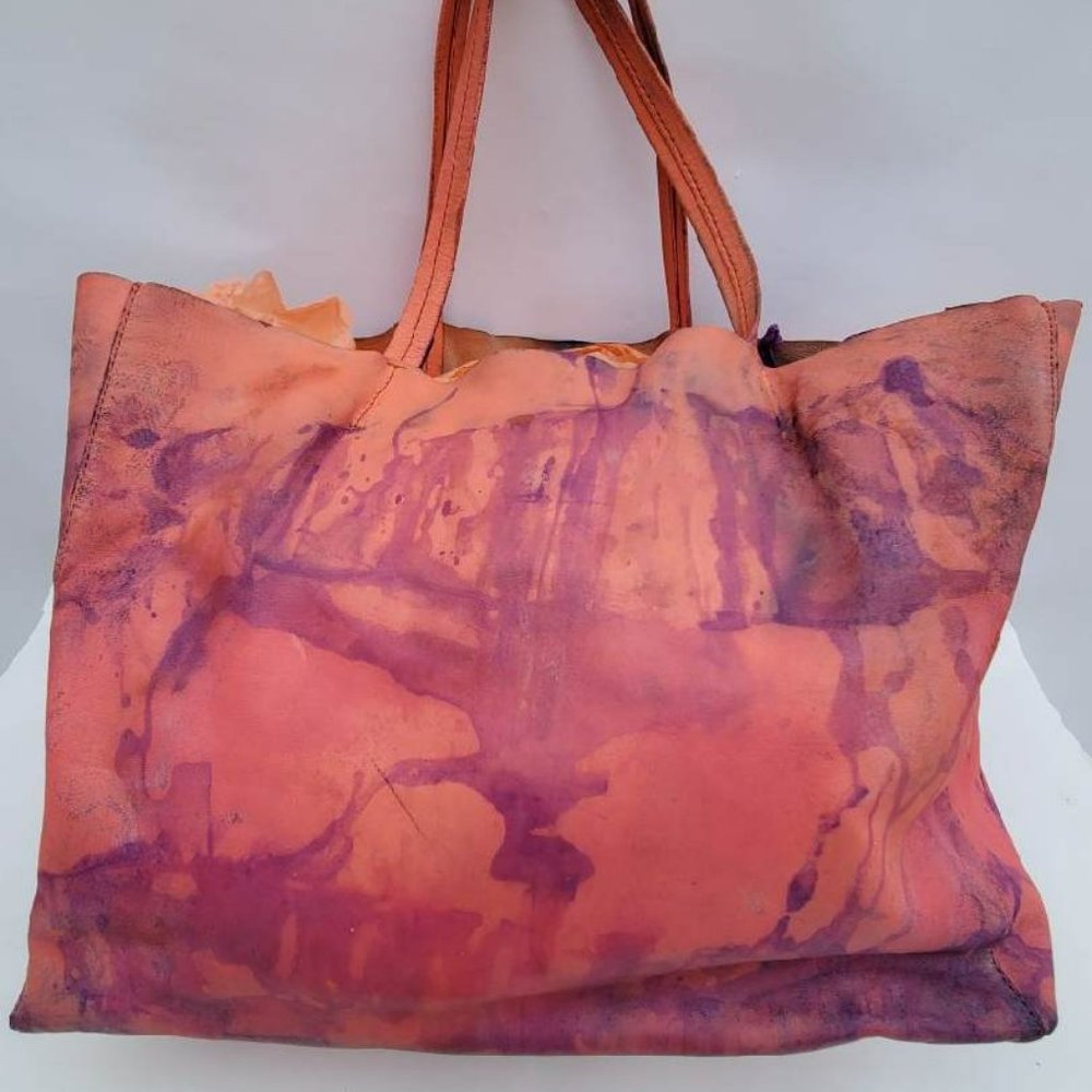 Celine cabas leather tote phantom purple pink blue orange gray rainbow tie dyed